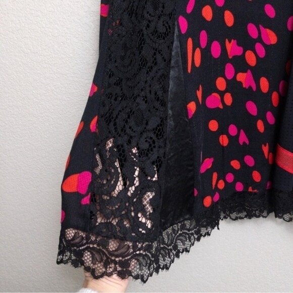 KOCHE Twisted Dotted Lace Mini Dress XS Black Red Mesh Satin Panel Sheer - Picture 13 of 15